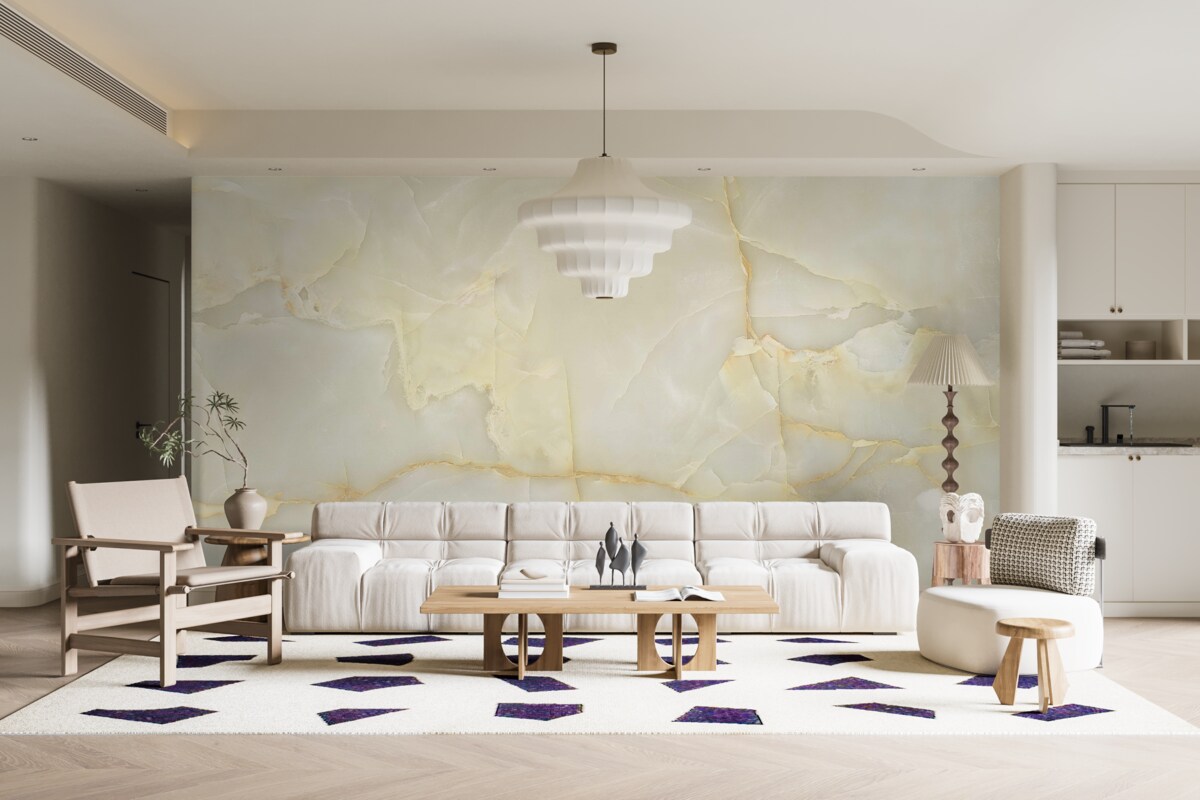 Fotobehang beige onyx porseleinen tegels