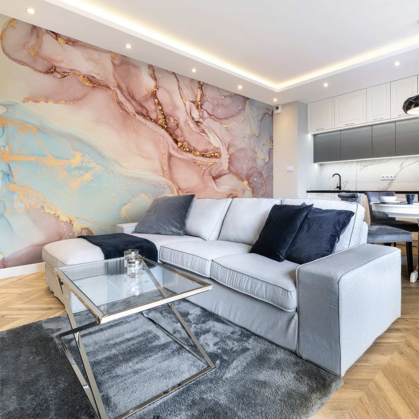 Fotobehang poederachtige roze vloeistof