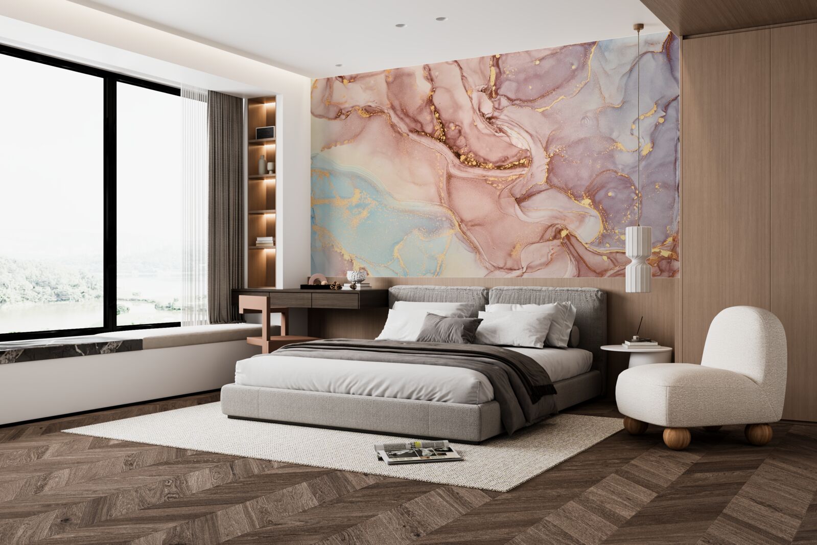 Fotobehang poederachtige roze vloeistof