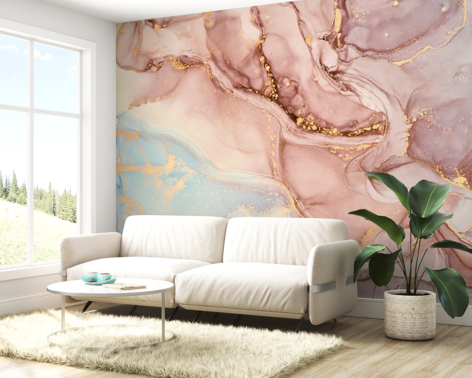 Fotobehang poederachtige roze vloeistof