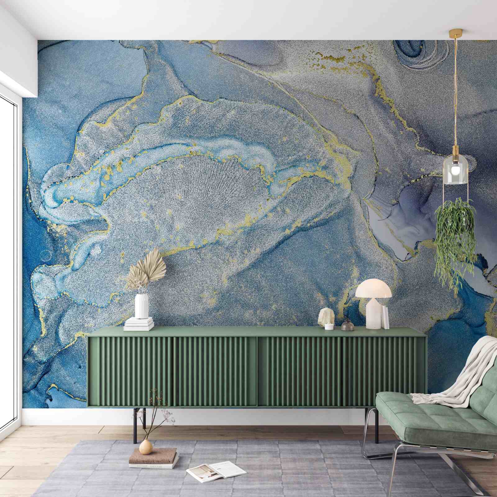 Fotobehang blauwe oceaan in abstractie