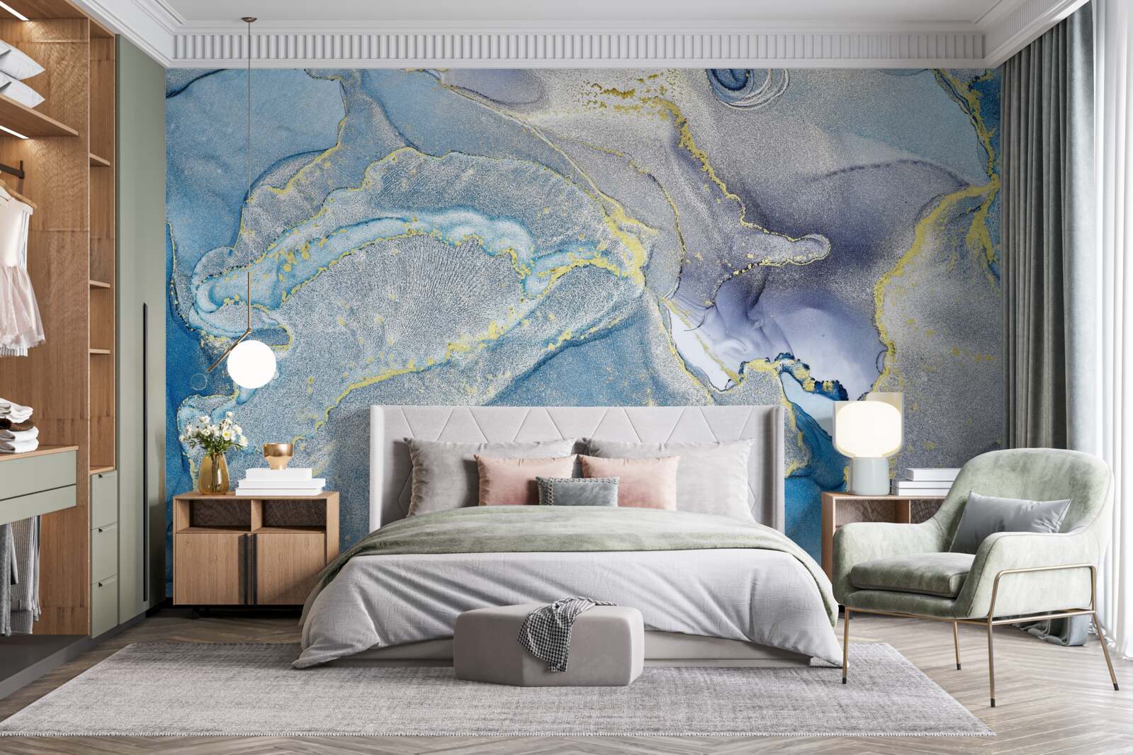 Fotobehang blauwe oceaan in abstractie