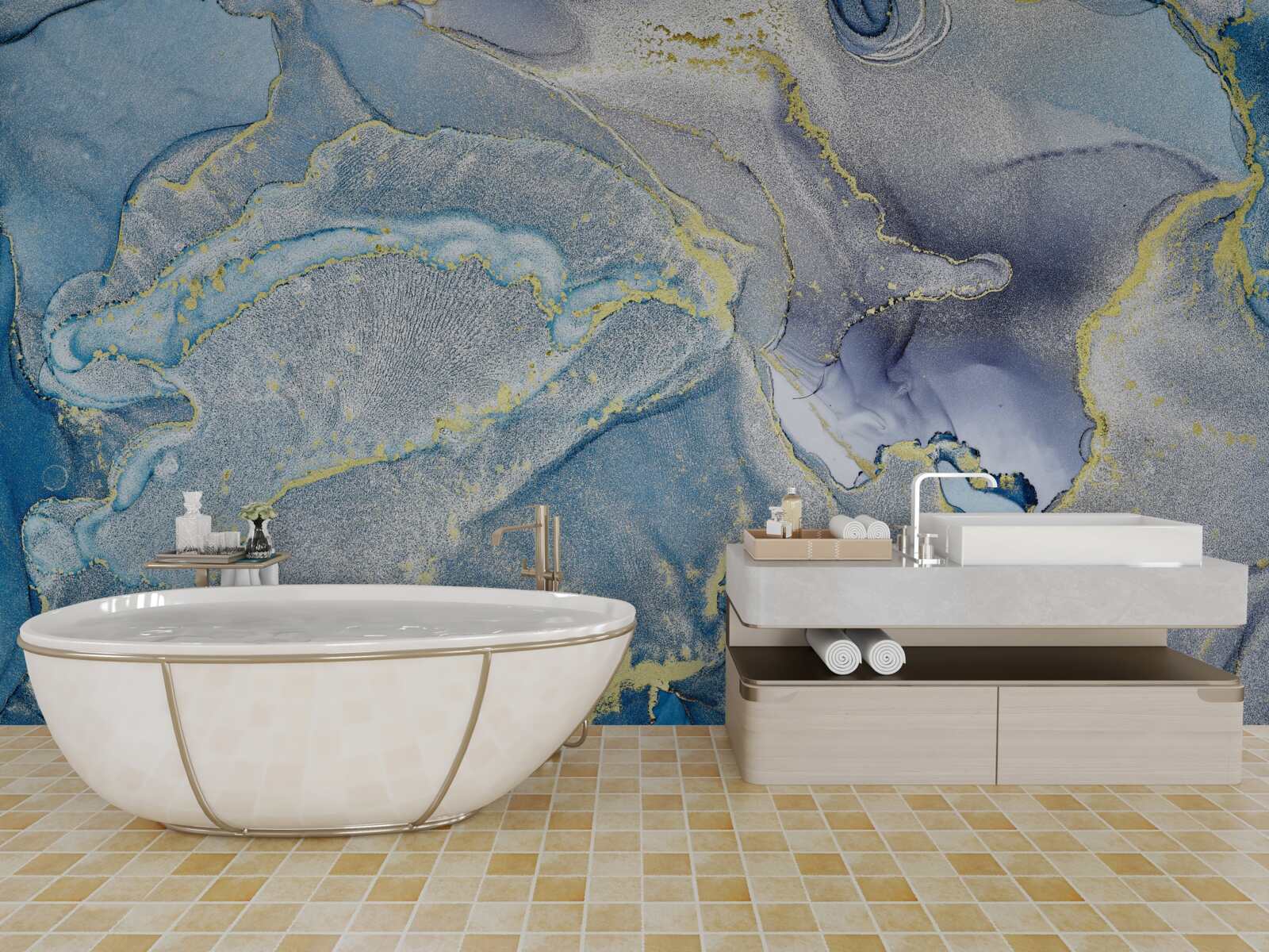 Fotobehang blauwe oceaan in abstractie