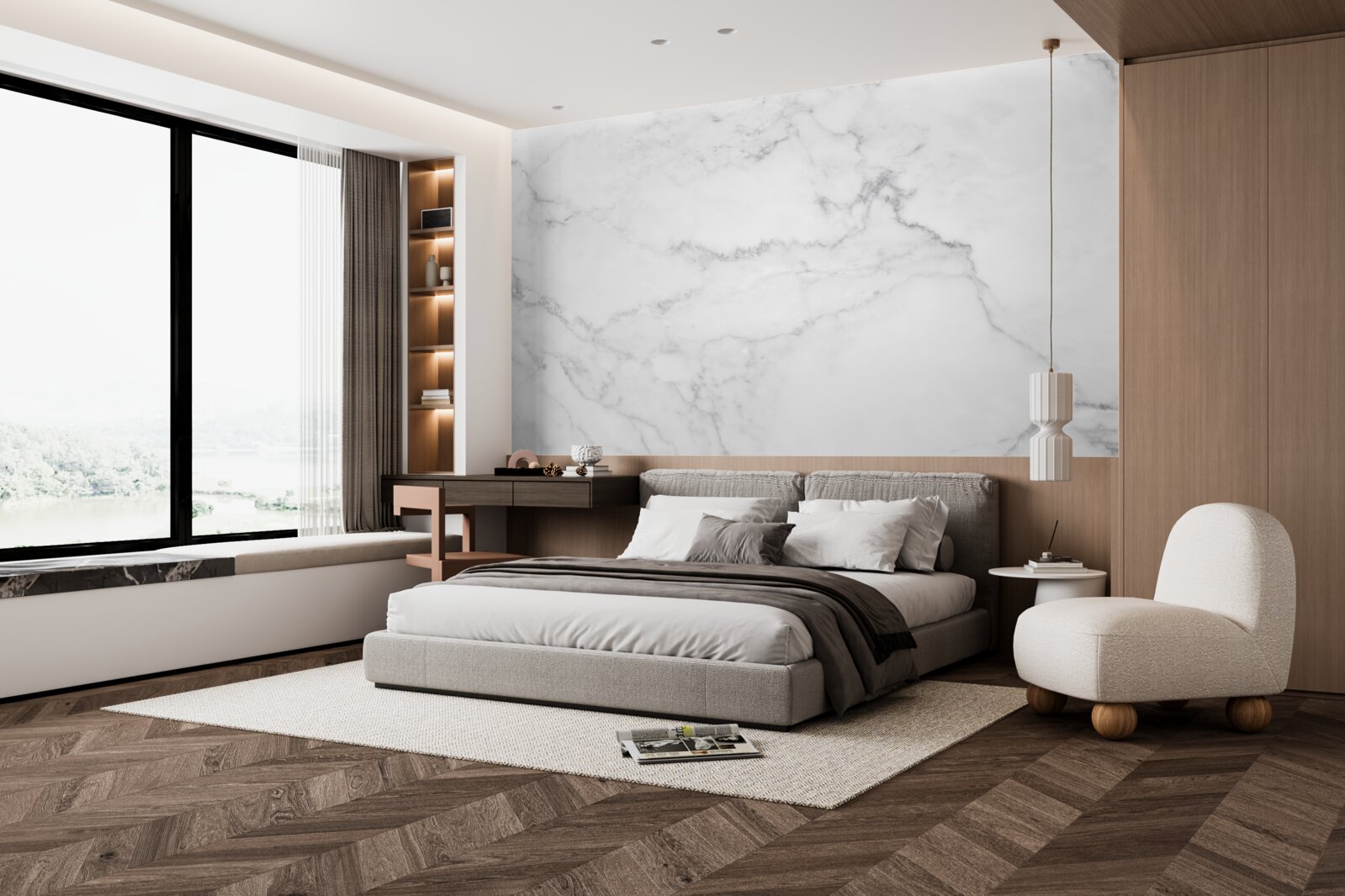 Fotobehang grijs-wit marmer