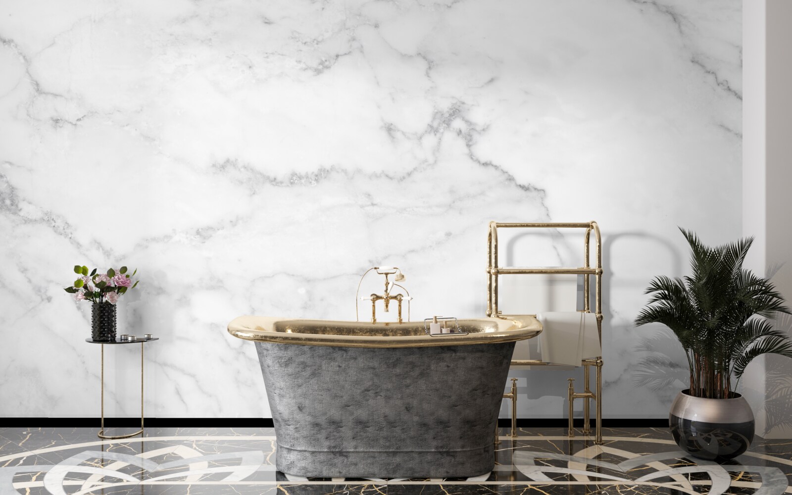 Fotobehang grijs-wit marmer