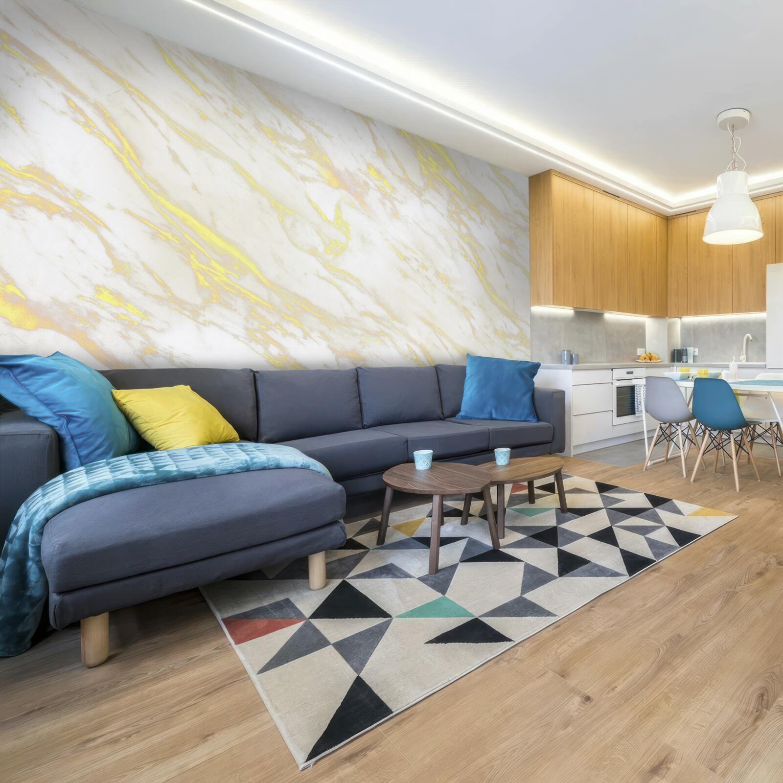 Fotobehang wit marmer met gouden schaduw