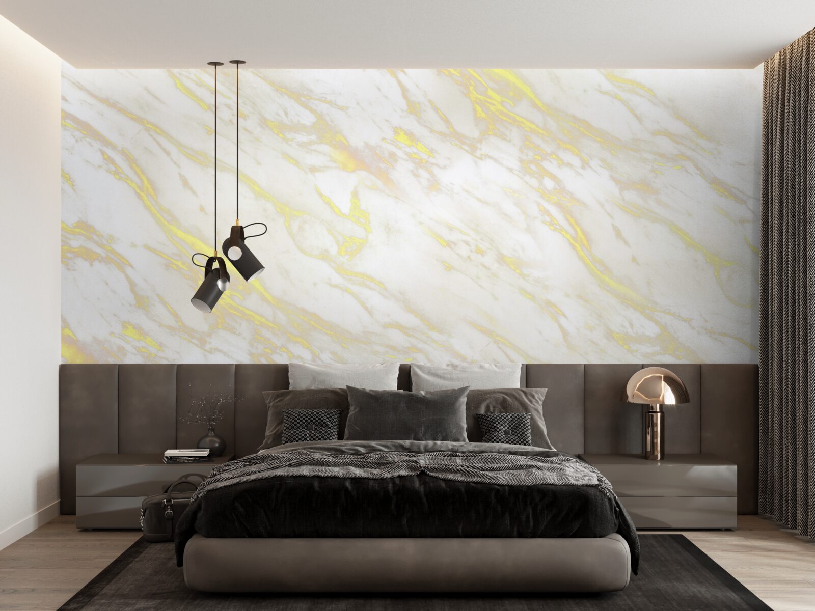 Fotobehang wit marmer met gouden schaduw