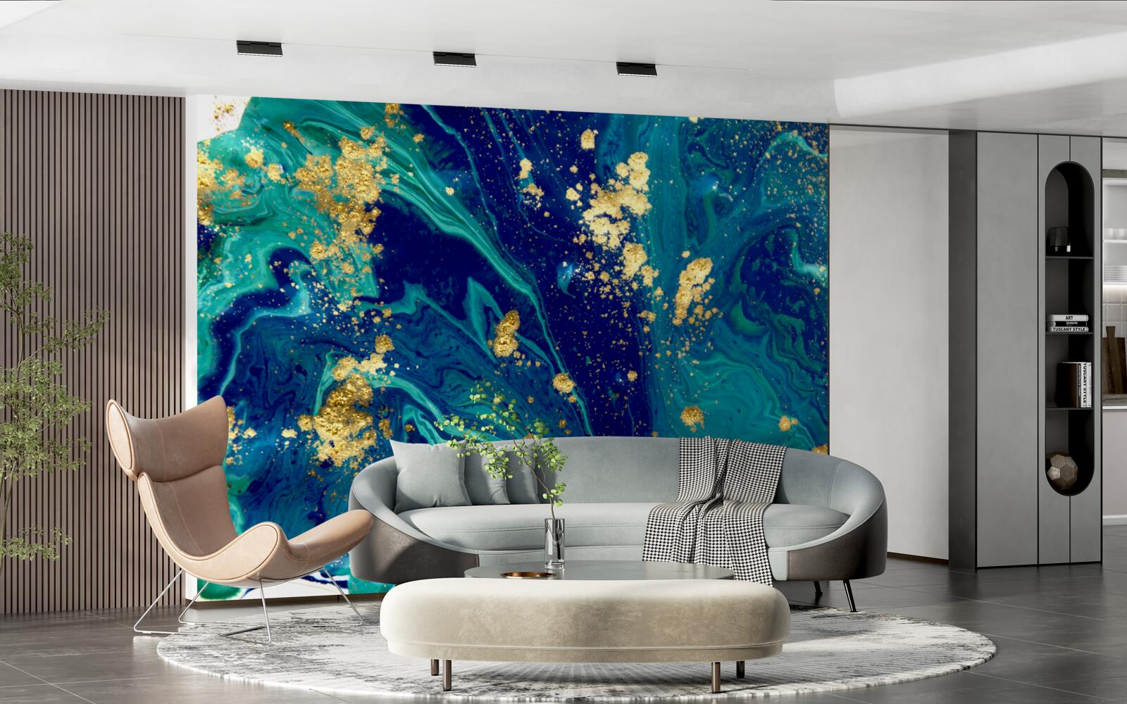 Fotobehang adembenemende achtergrond in donkerblauw en goudtinten