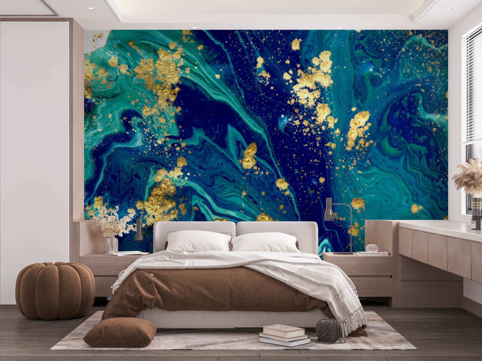 Fotobehang adembenemende achtergrond in donkerblauw en goudtinten