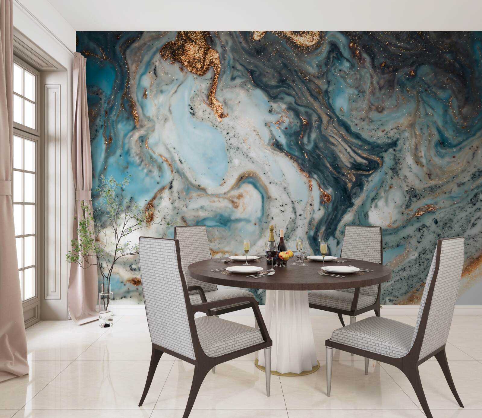 Fotobehang gouden abstractie met prachtige elementen