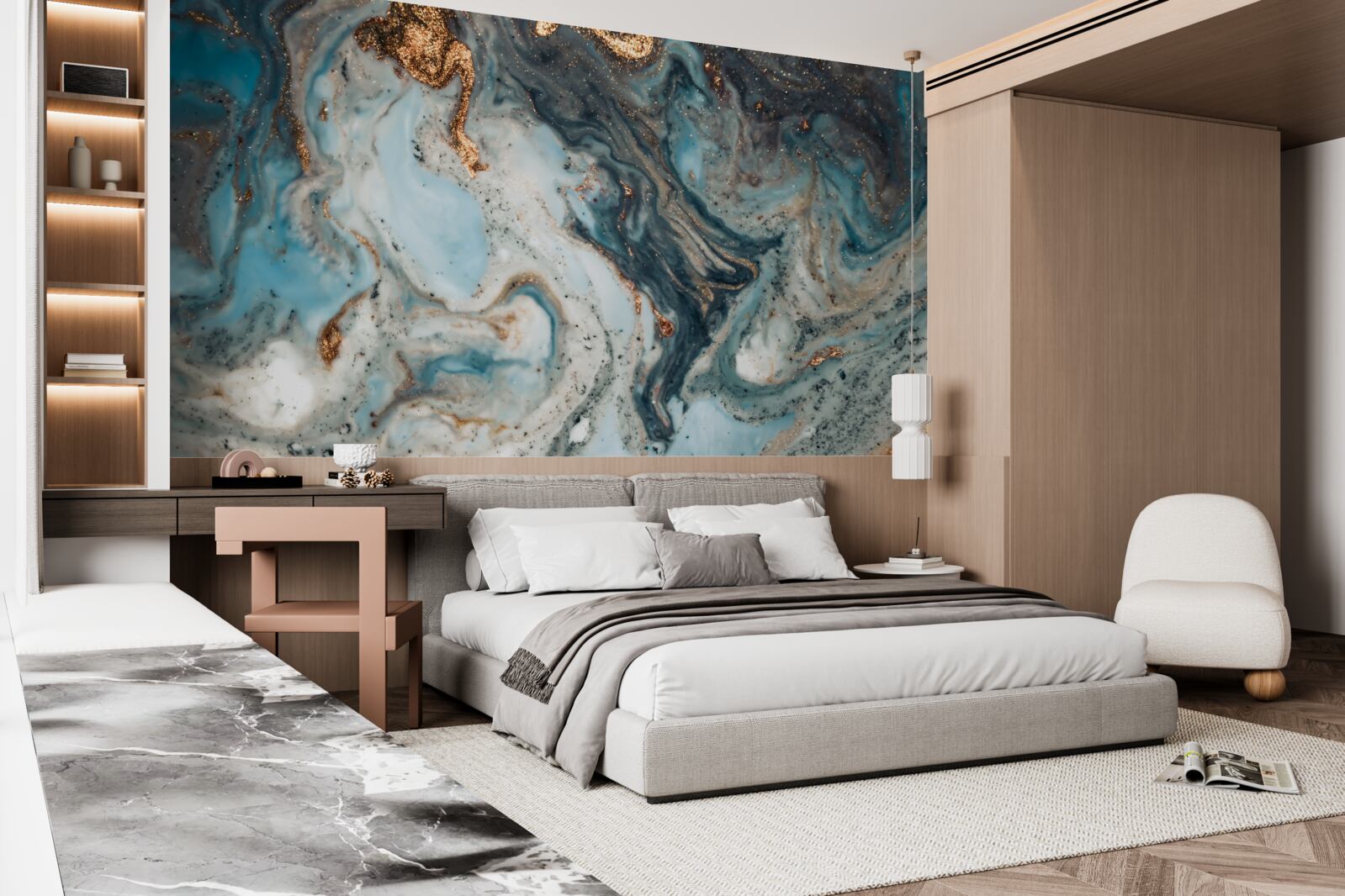 Fotobehang gouden abstractie met prachtige elementen