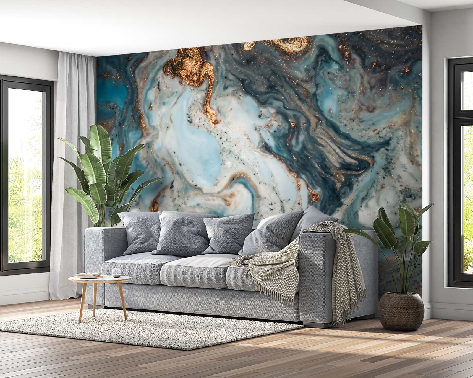 Fotobehang gouden abstractie met prachtige elementen