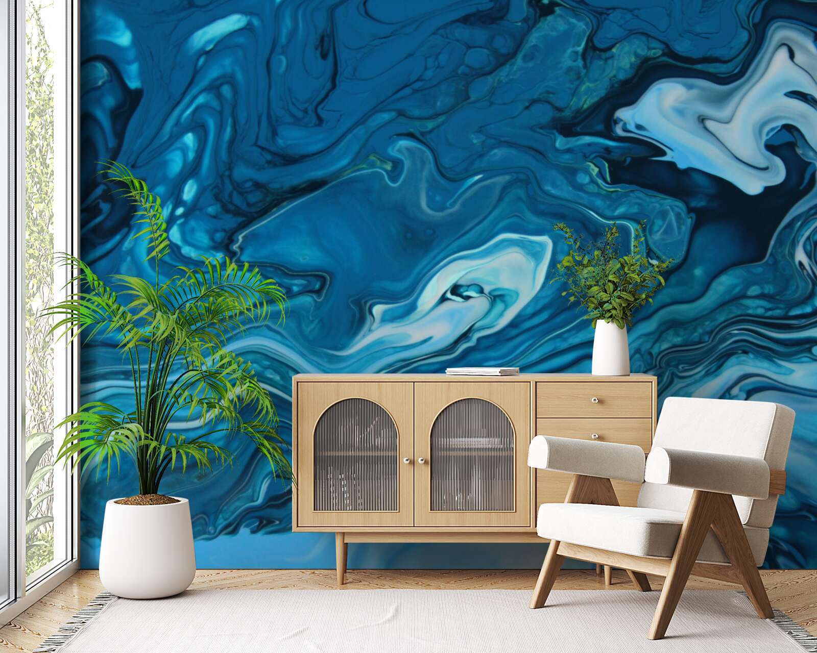 Fotobehang abstract blauw marmer