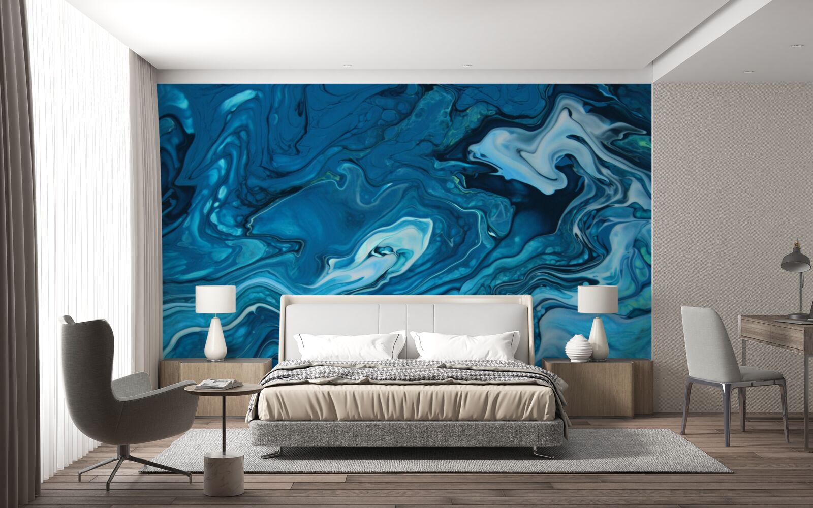 Fotobehang abstract blauw marmer