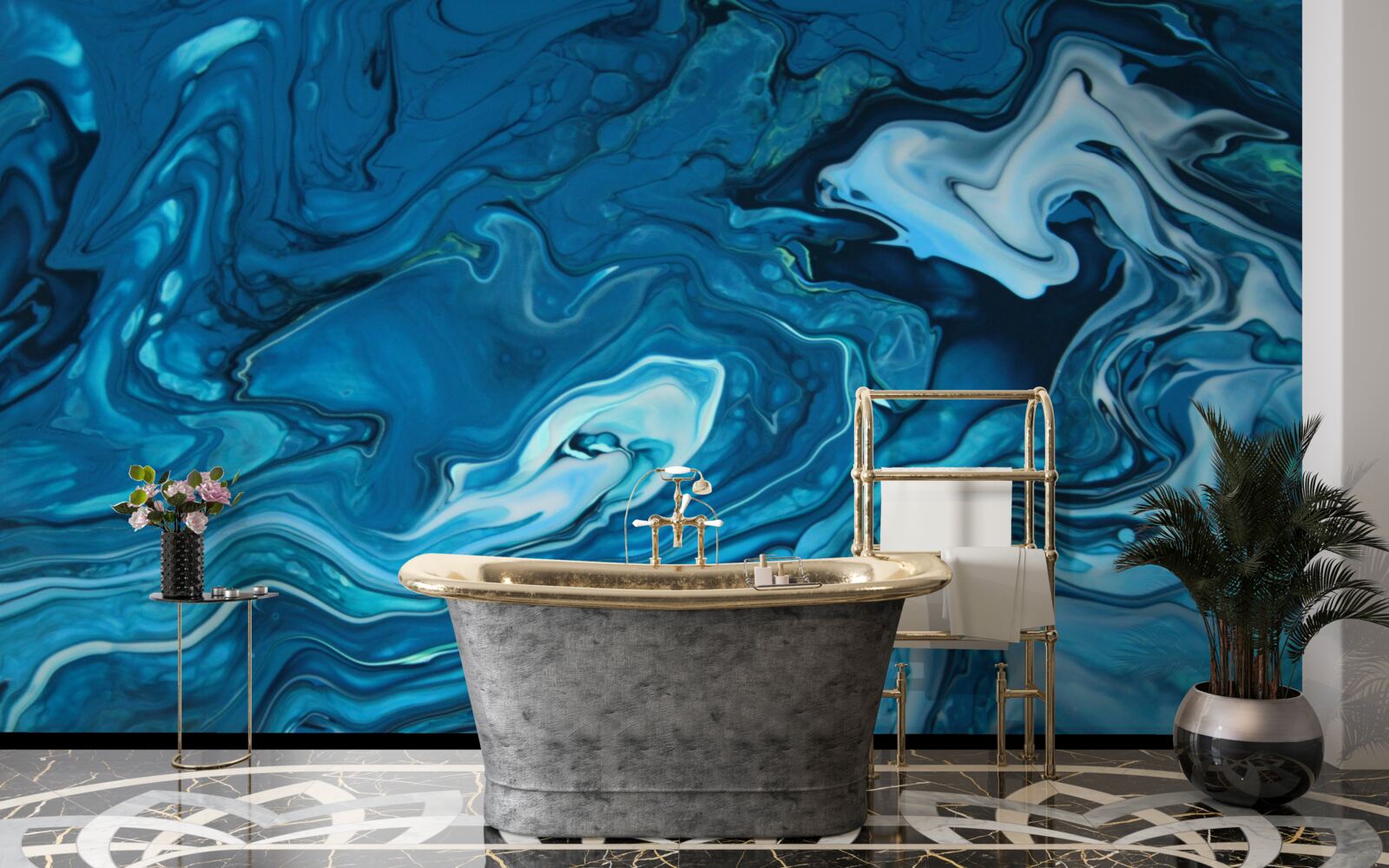 Fotobehang abstract blauw marmer