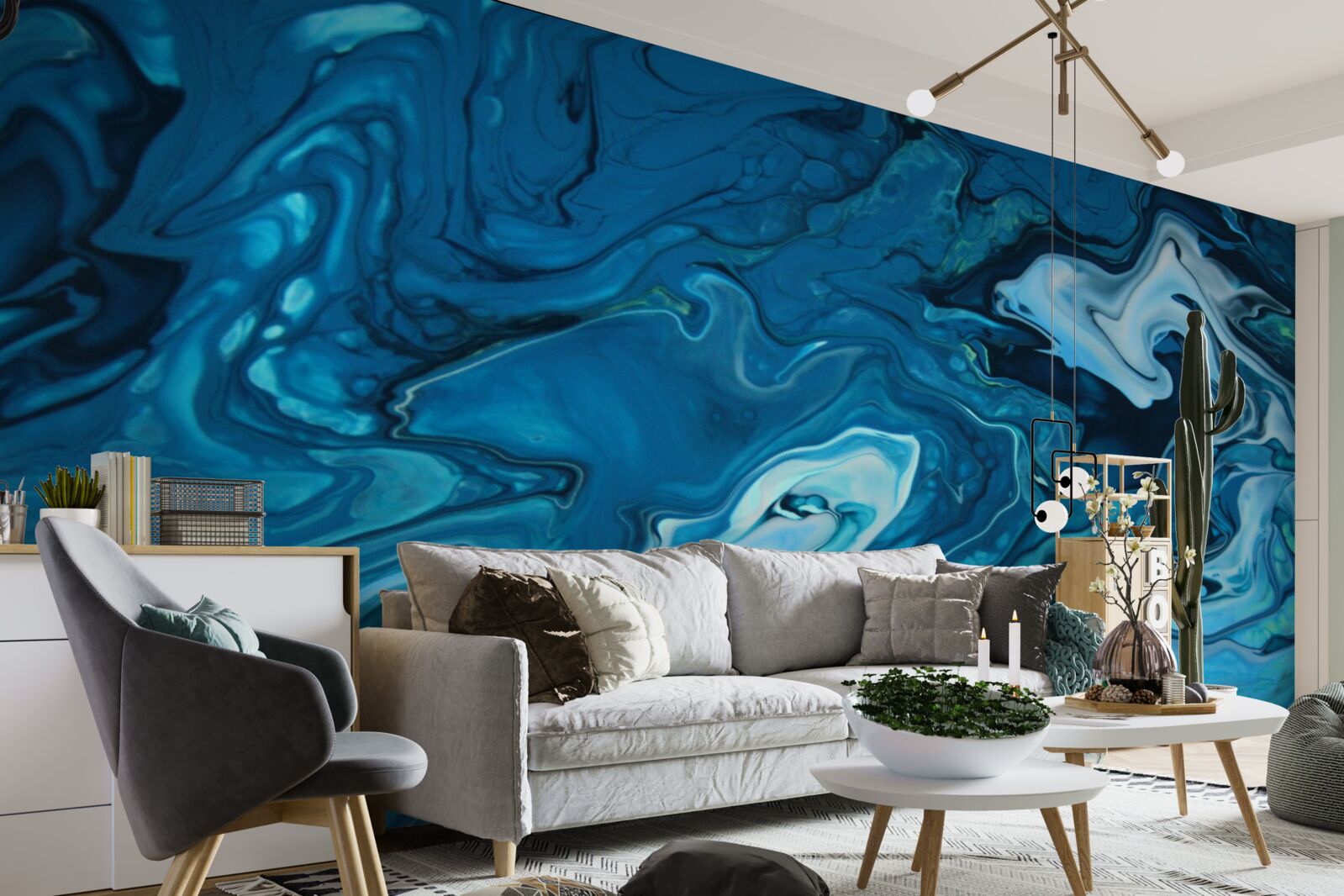 Fotobehang abstract blauw marmer