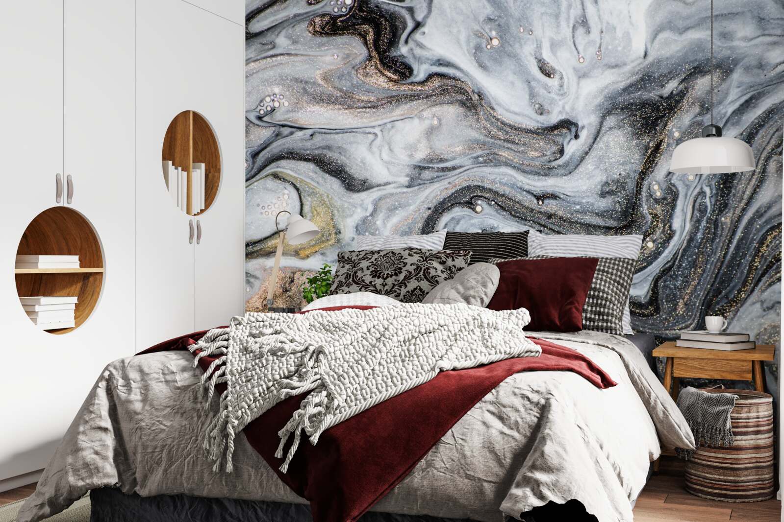 Fotobehang zwart marmer met goud dooraderd