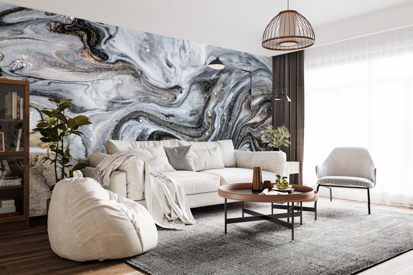 Fotobehang zwart marmer met goud dooraderd