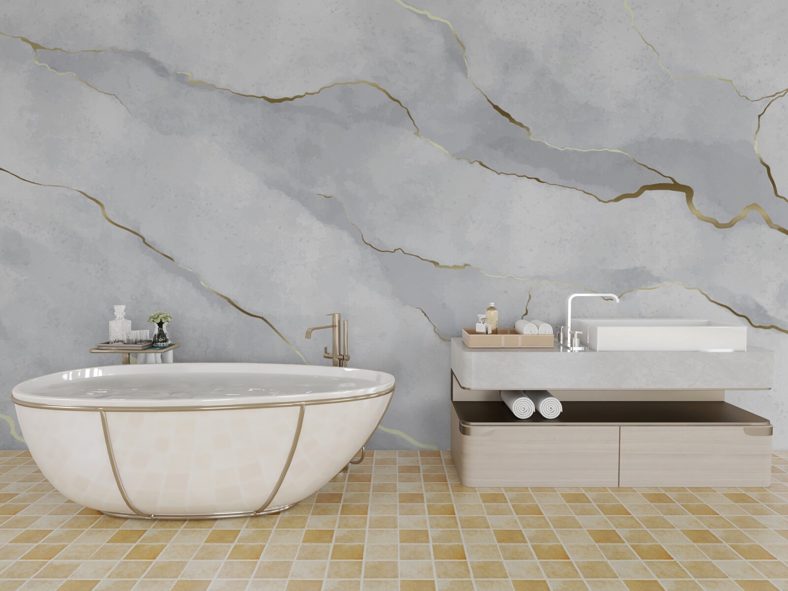 Fotobehang goudmarmer met lichte tinten