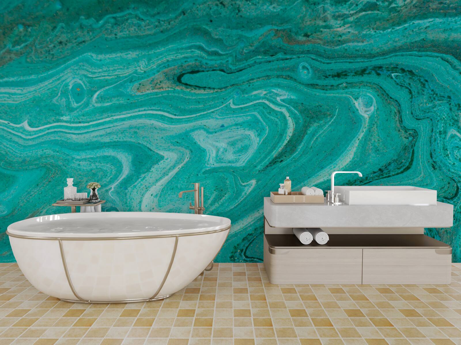 Fotobehang marmer in lichtgroene tinten