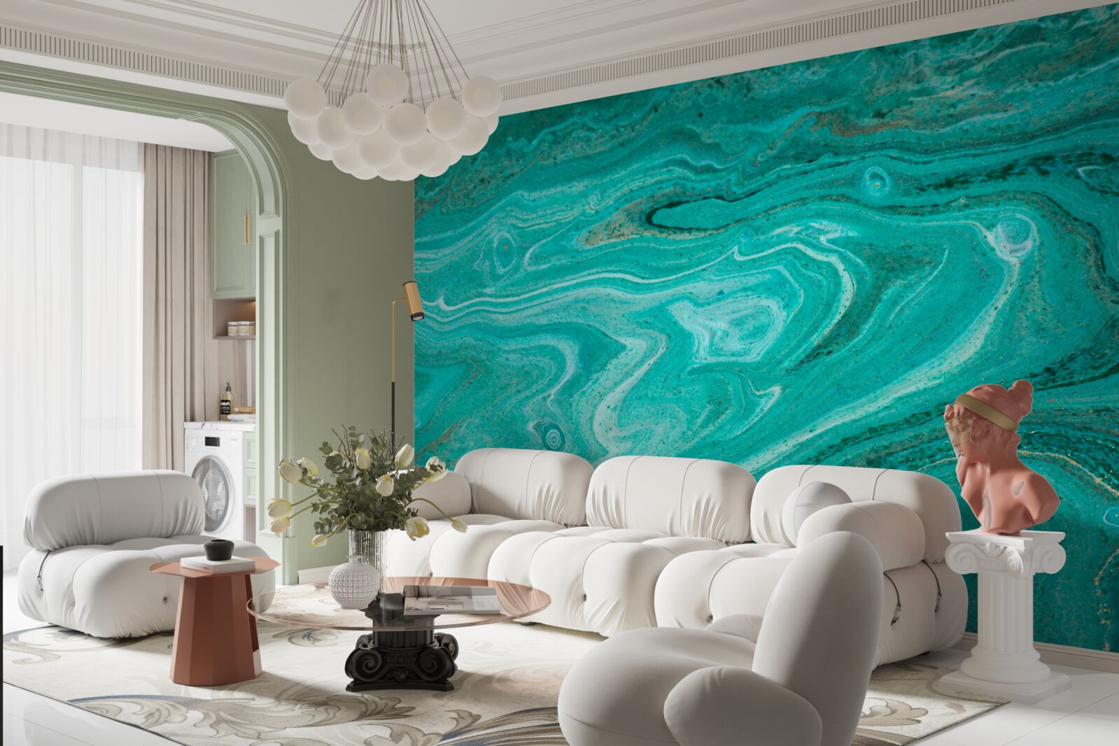 Fotobehang marmer in lichtgroene tinten