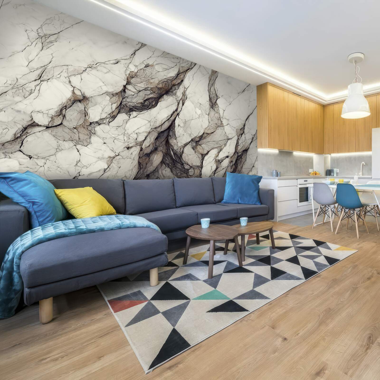 Fotobehang wit marmer met grijze verdelers