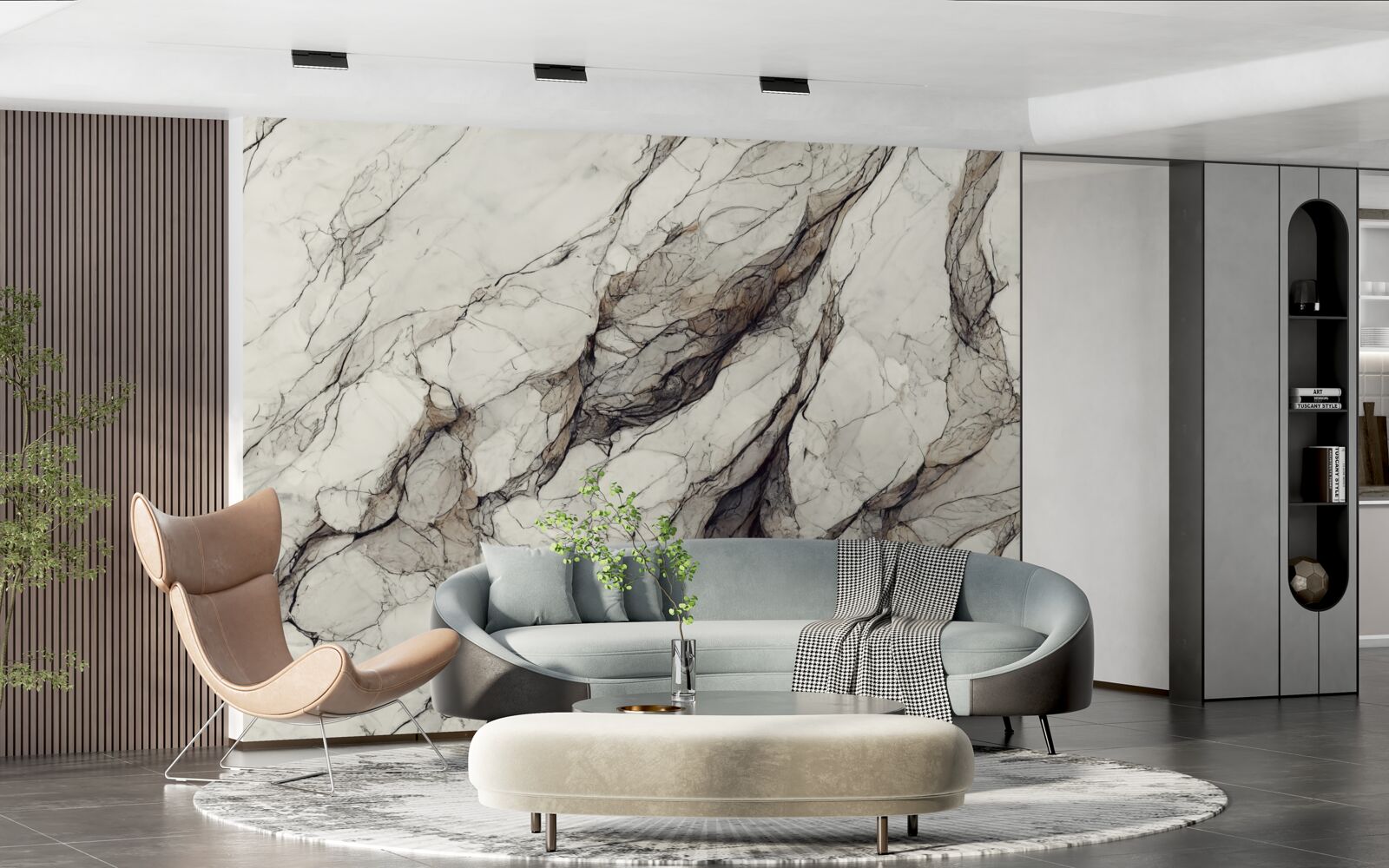 Fotobehang wit marmer met grijze verdelers