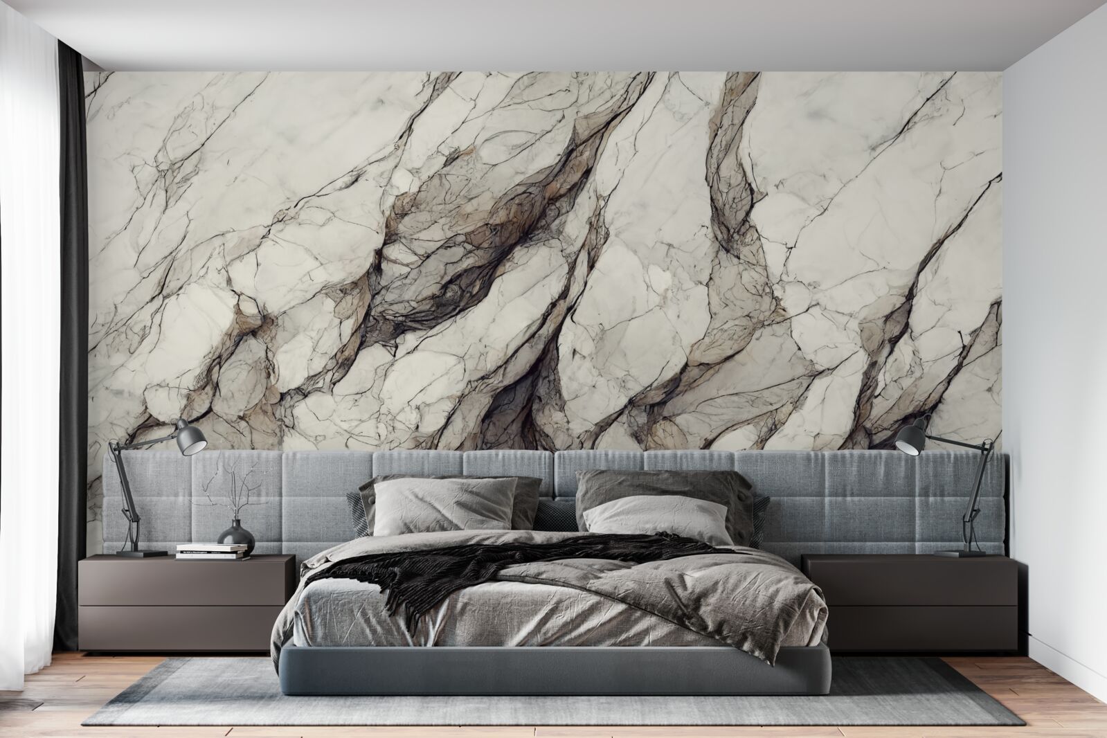 Fotobehang wit marmer met grijze verdelers