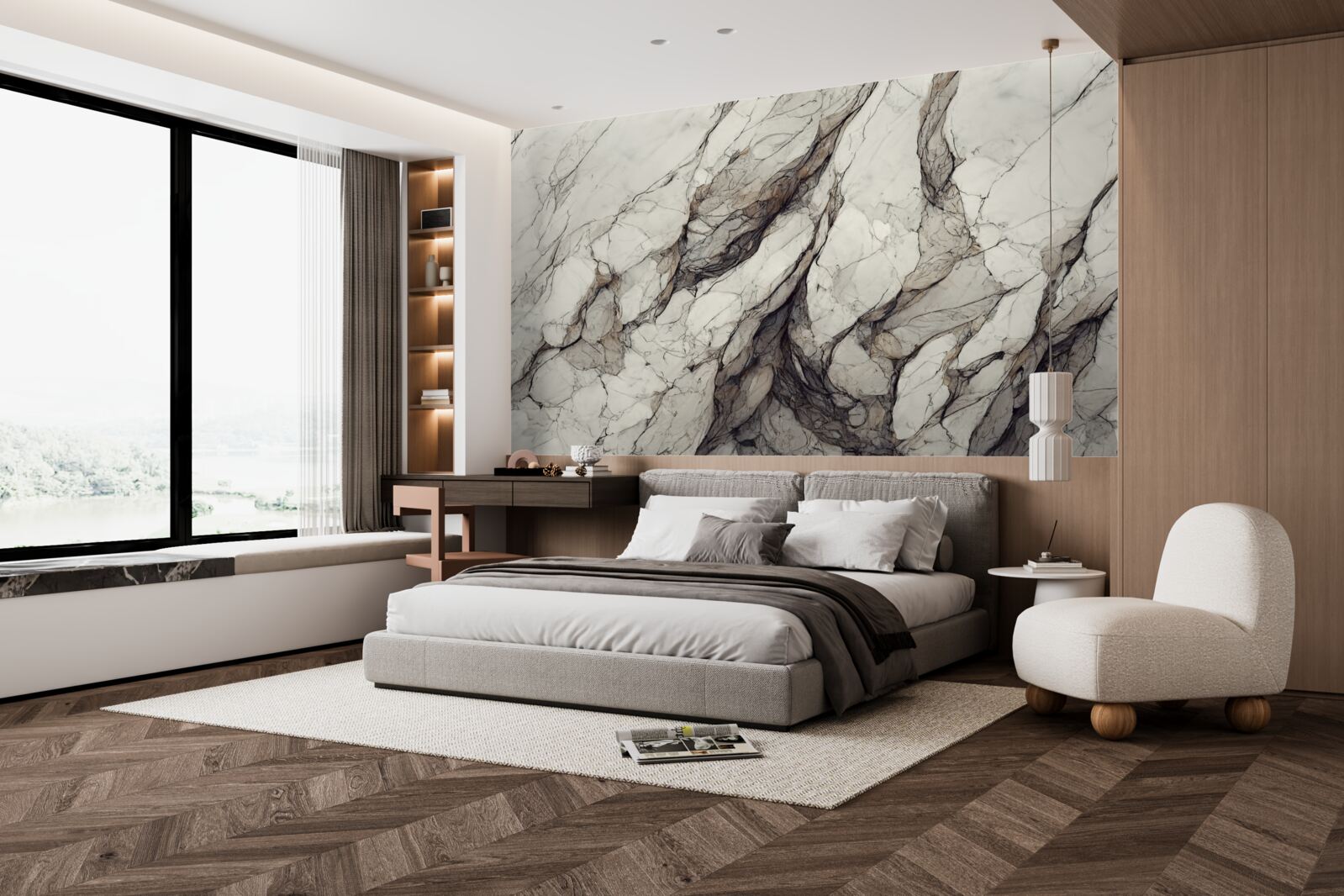 Fotobehang wit marmer met grijze verdelers