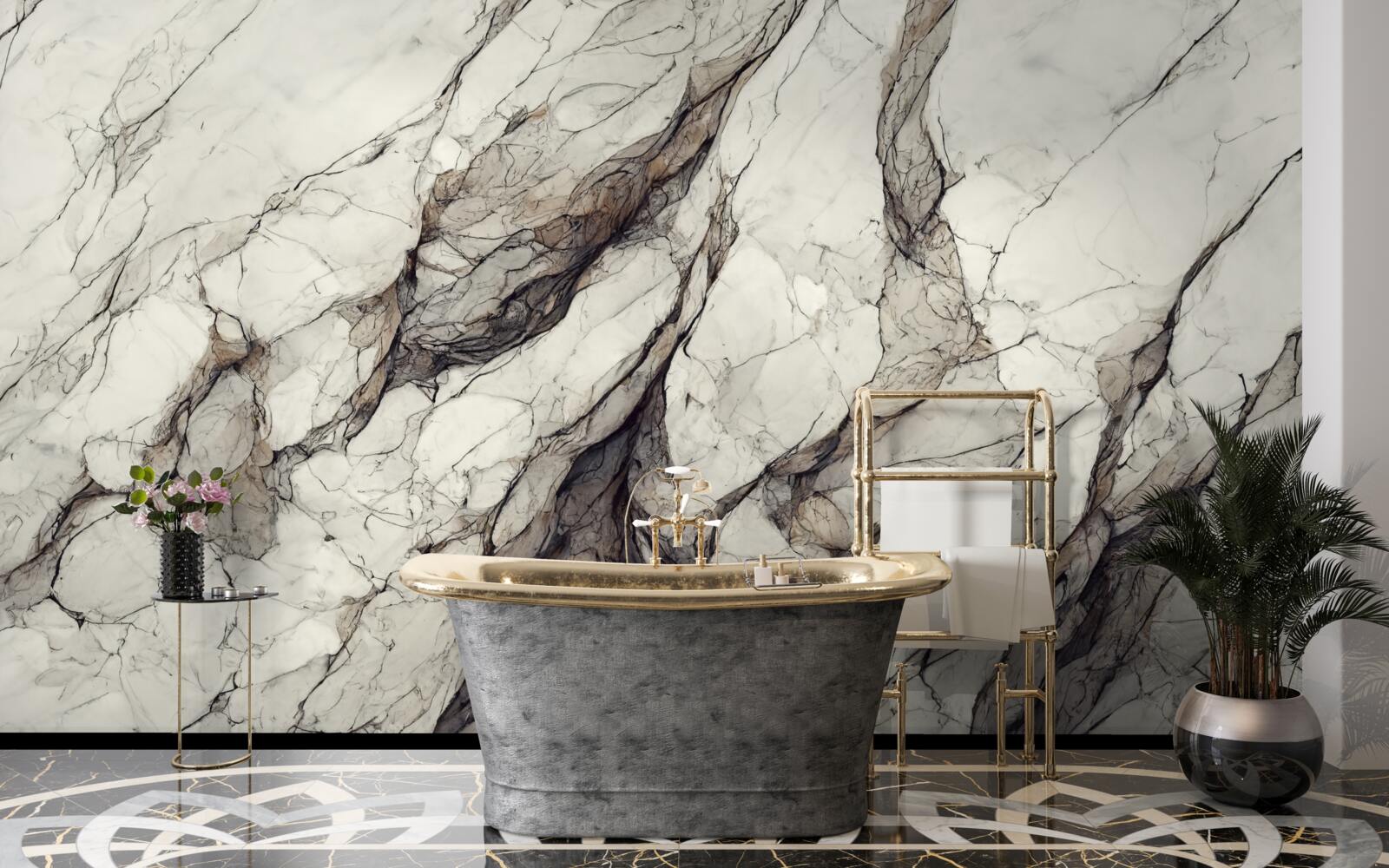 Fotobehang wit marmer met grijze verdelers