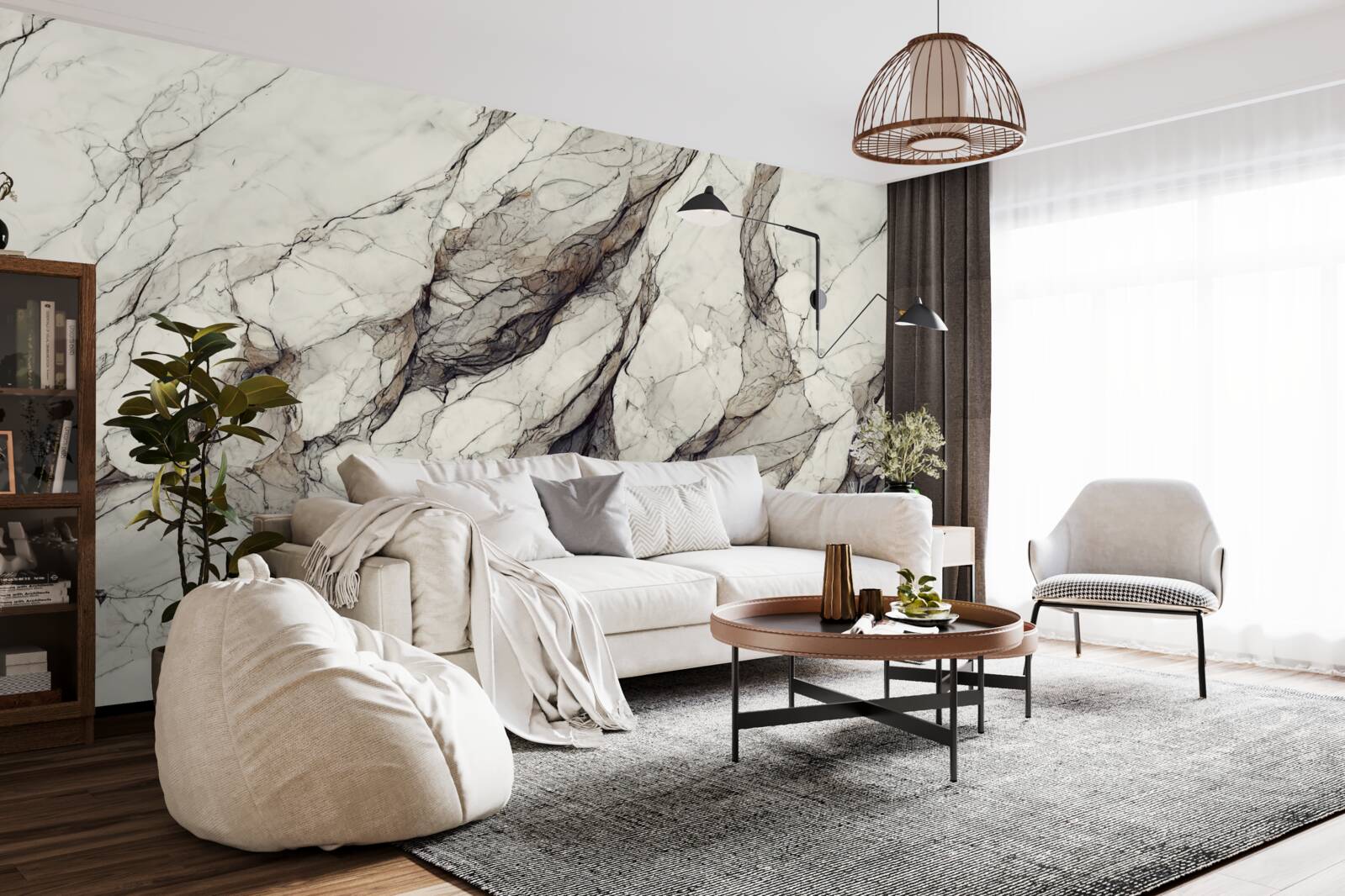 Fotobehang wit marmer met grijze verdelers