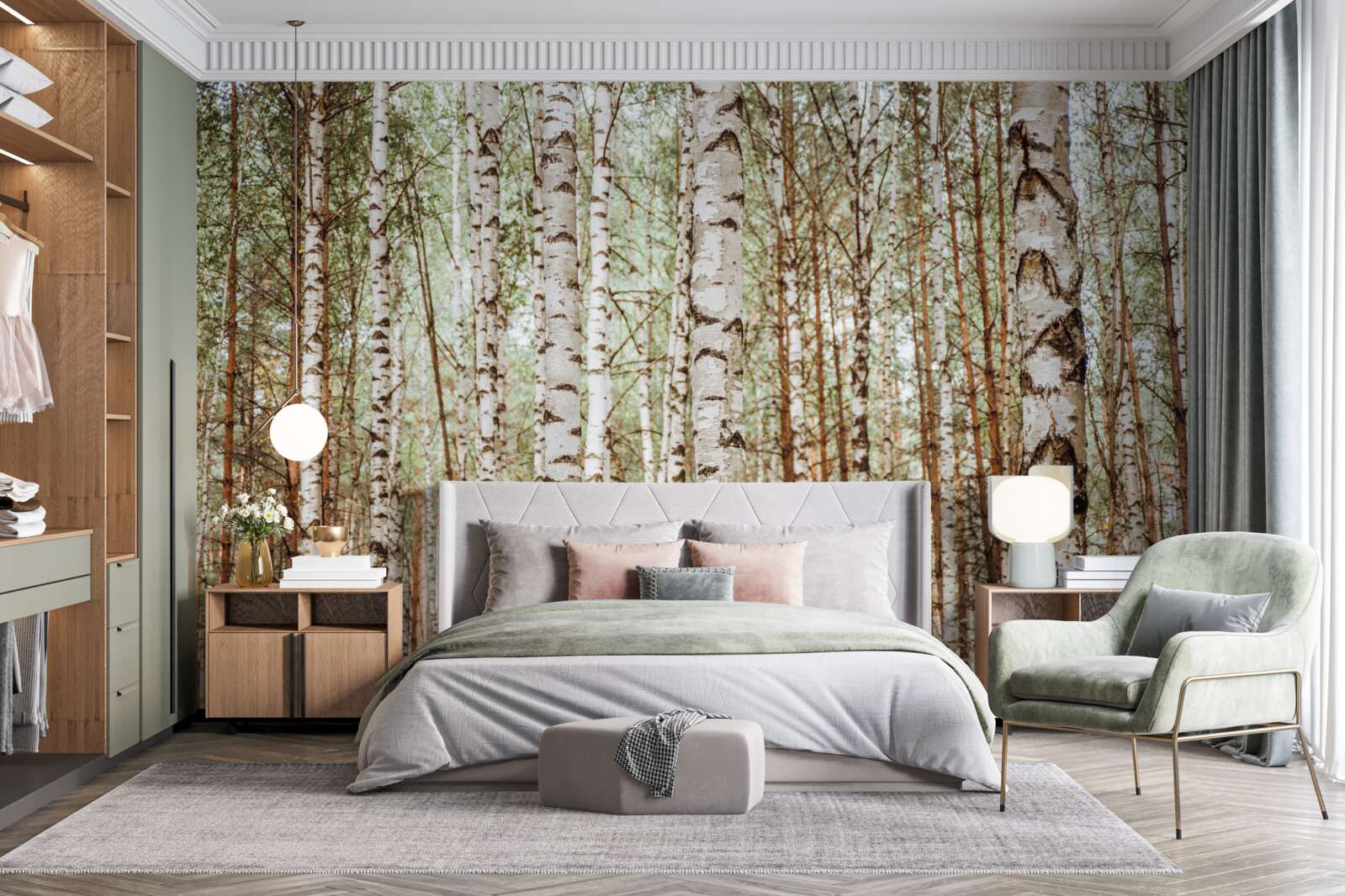 Fotobehang sledeberken staan in een groen bos