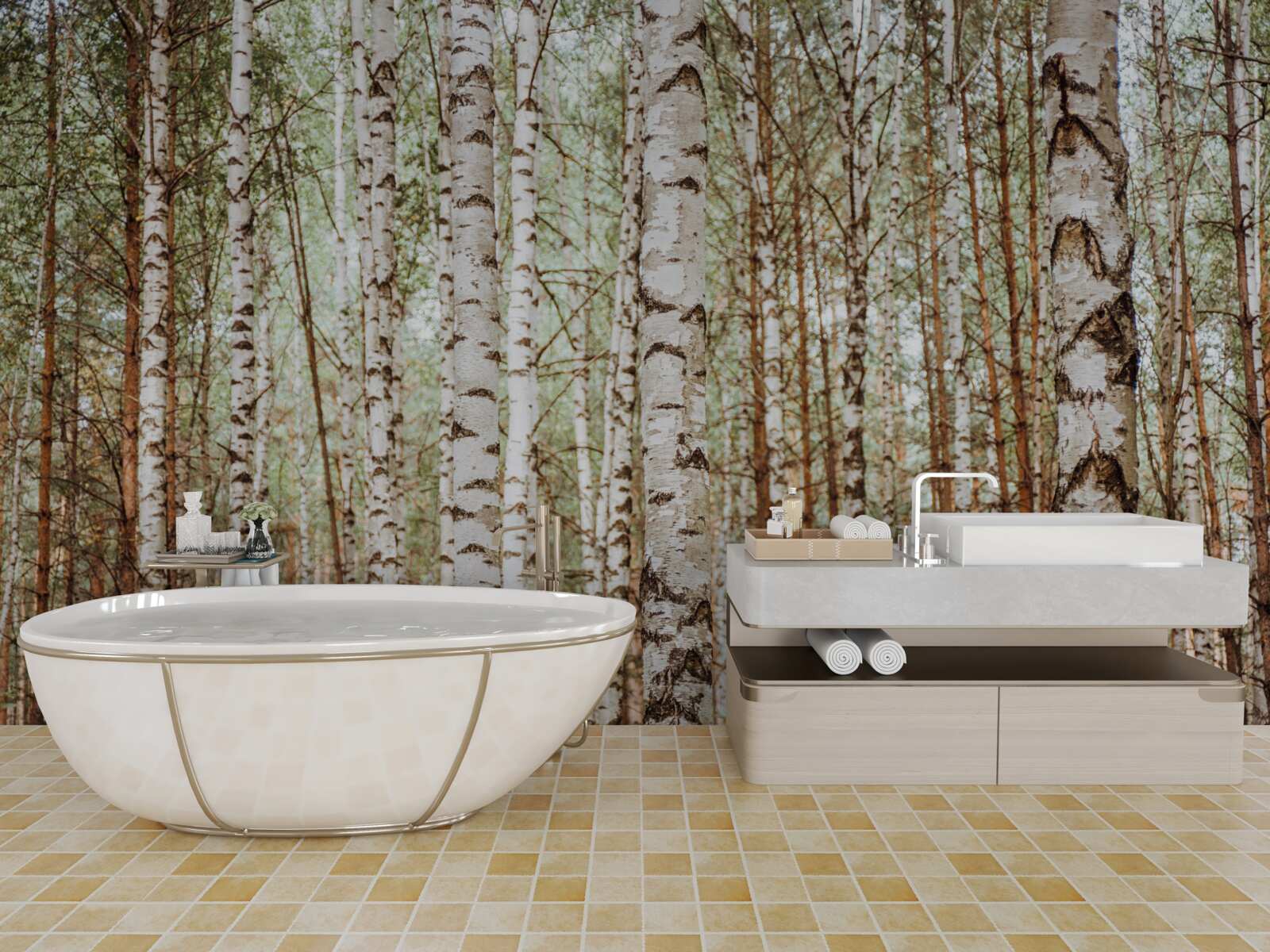 Fotobehang sledeberken staan in een groen bos