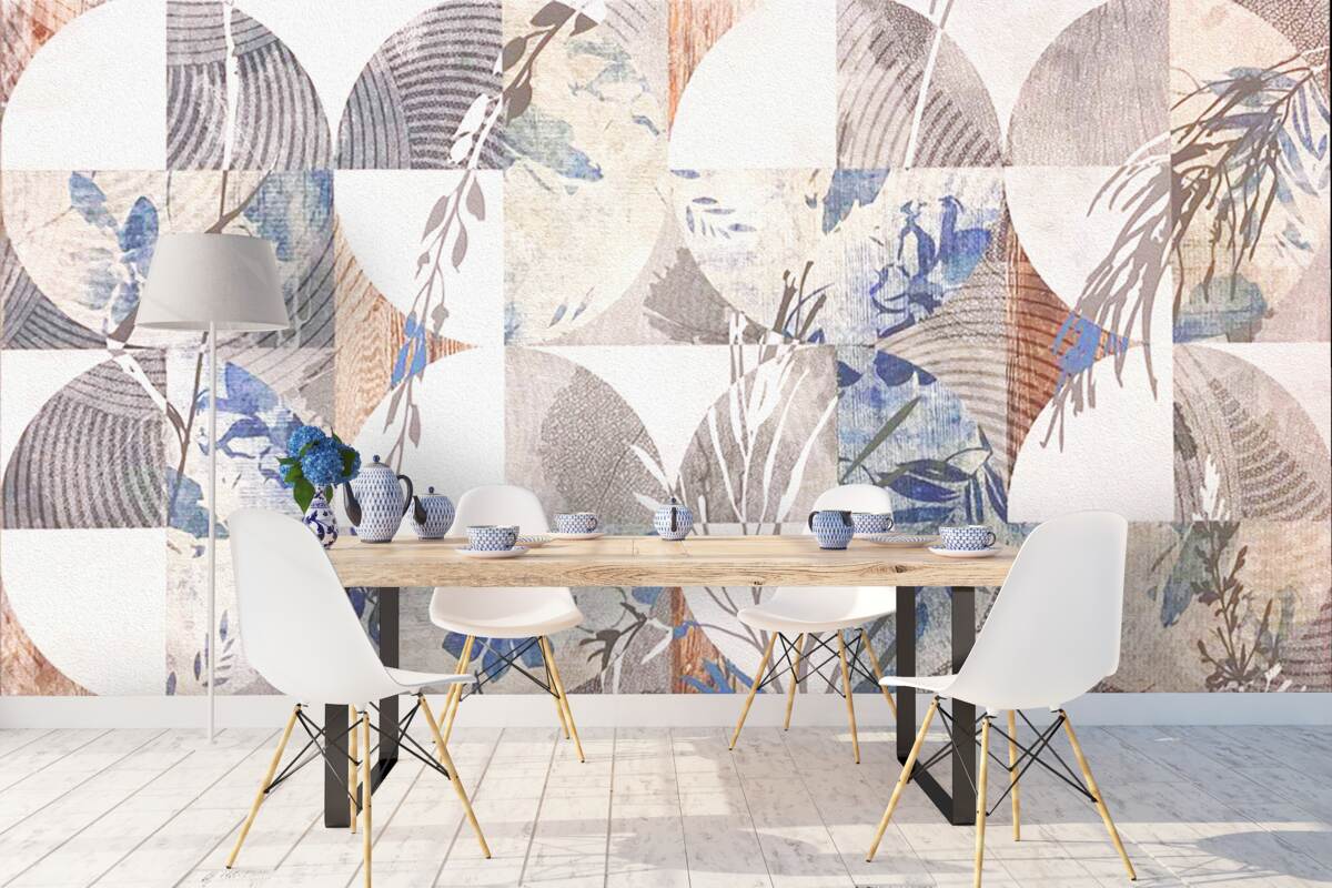 Fotobehang abstracte achtergrond met afdrukken van herfstbladeren