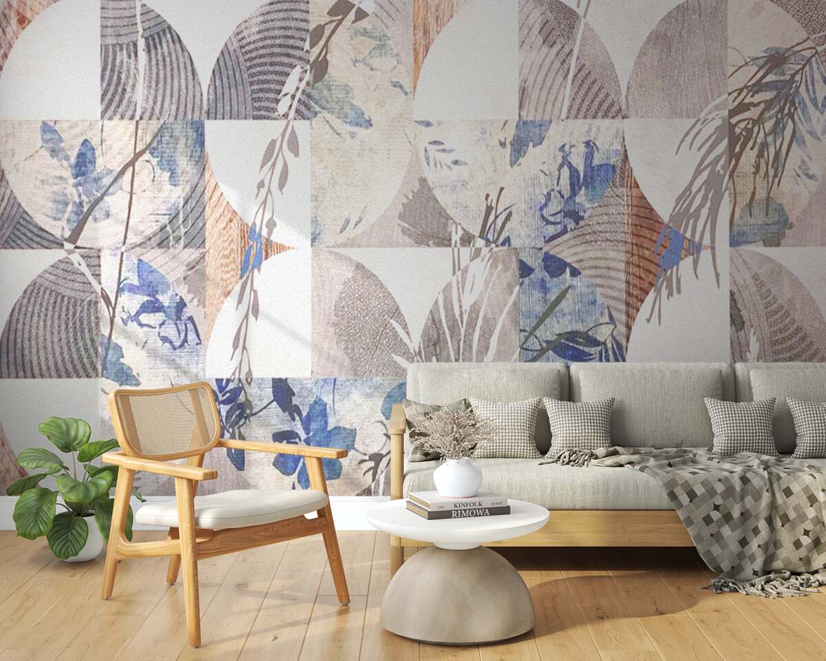 Fotobehang abstracte achtergrond met afdrukken van herfstbladeren