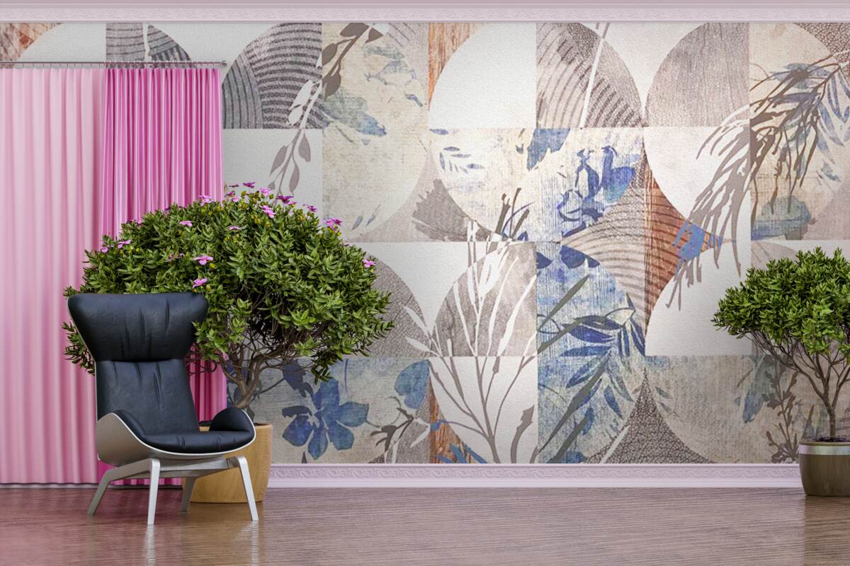 Fotobehang abstracte achtergrond met afdrukken van herfstbladeren