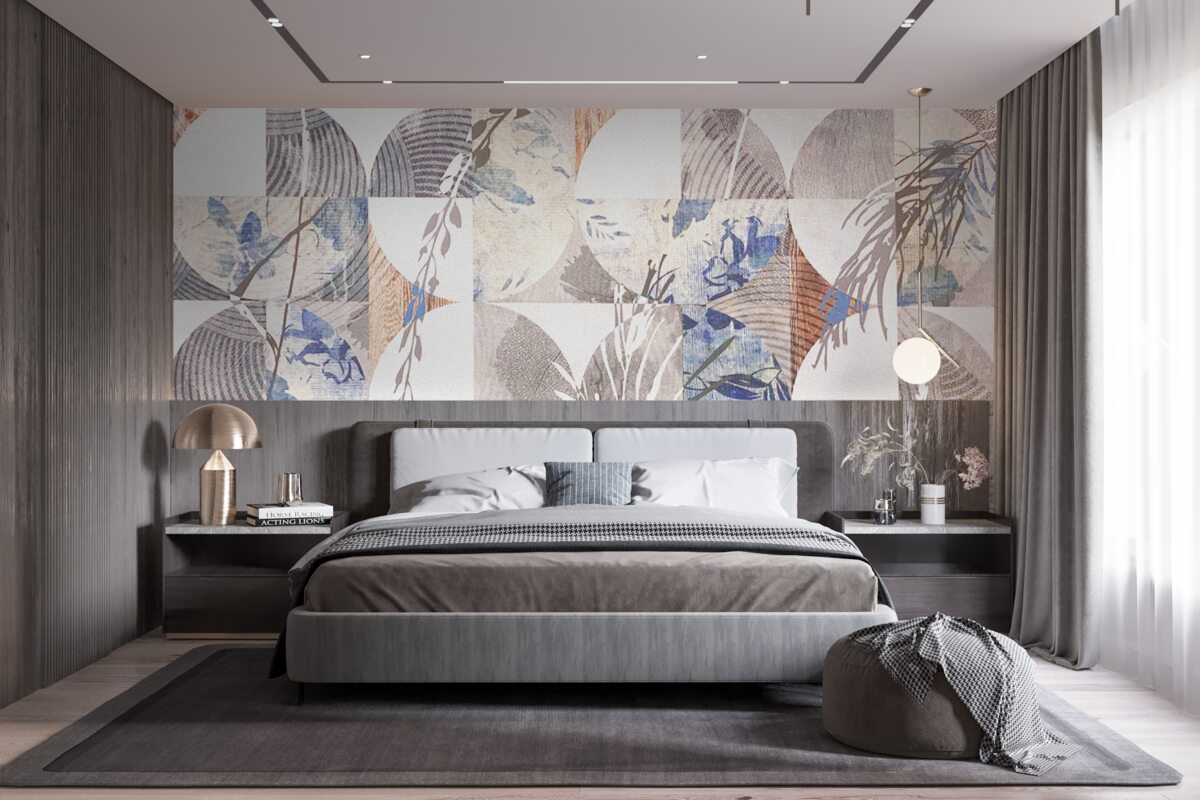 Fotobehang abstracte achtergrond met afdrukken van herfstbladeren