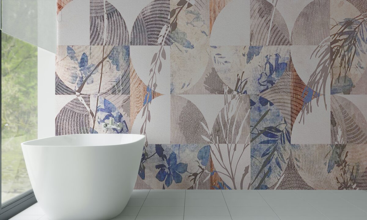 Fotobehang abstracte achtergrond met afdrukken van herfstbladeren