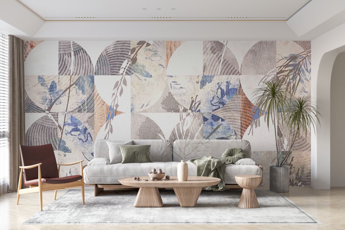 Fotobehang abstracte achtergrond met afdrukken van herfstbladeren