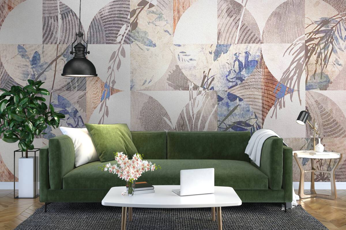 Fotobehang abstracte achtergrond met afdrukken van herfstbladeren