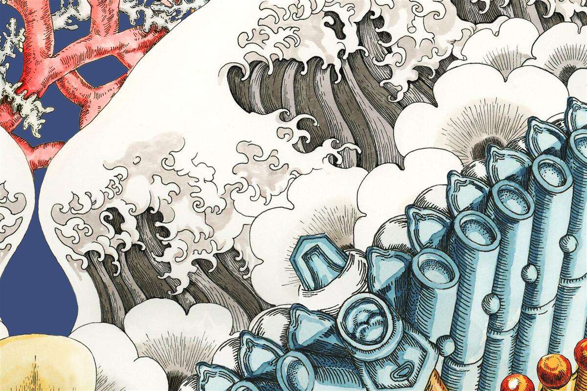 Fotobehang de abstractie van stenen versmelt met golven