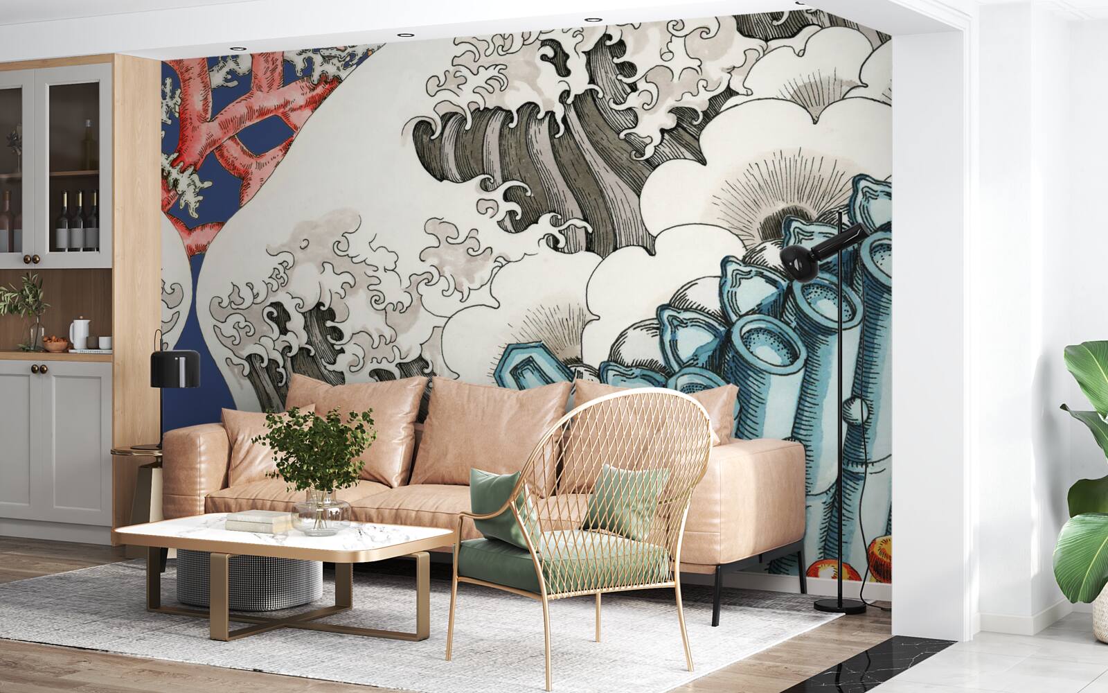 Fotobehang de abstractie van stenen versmelt met golven