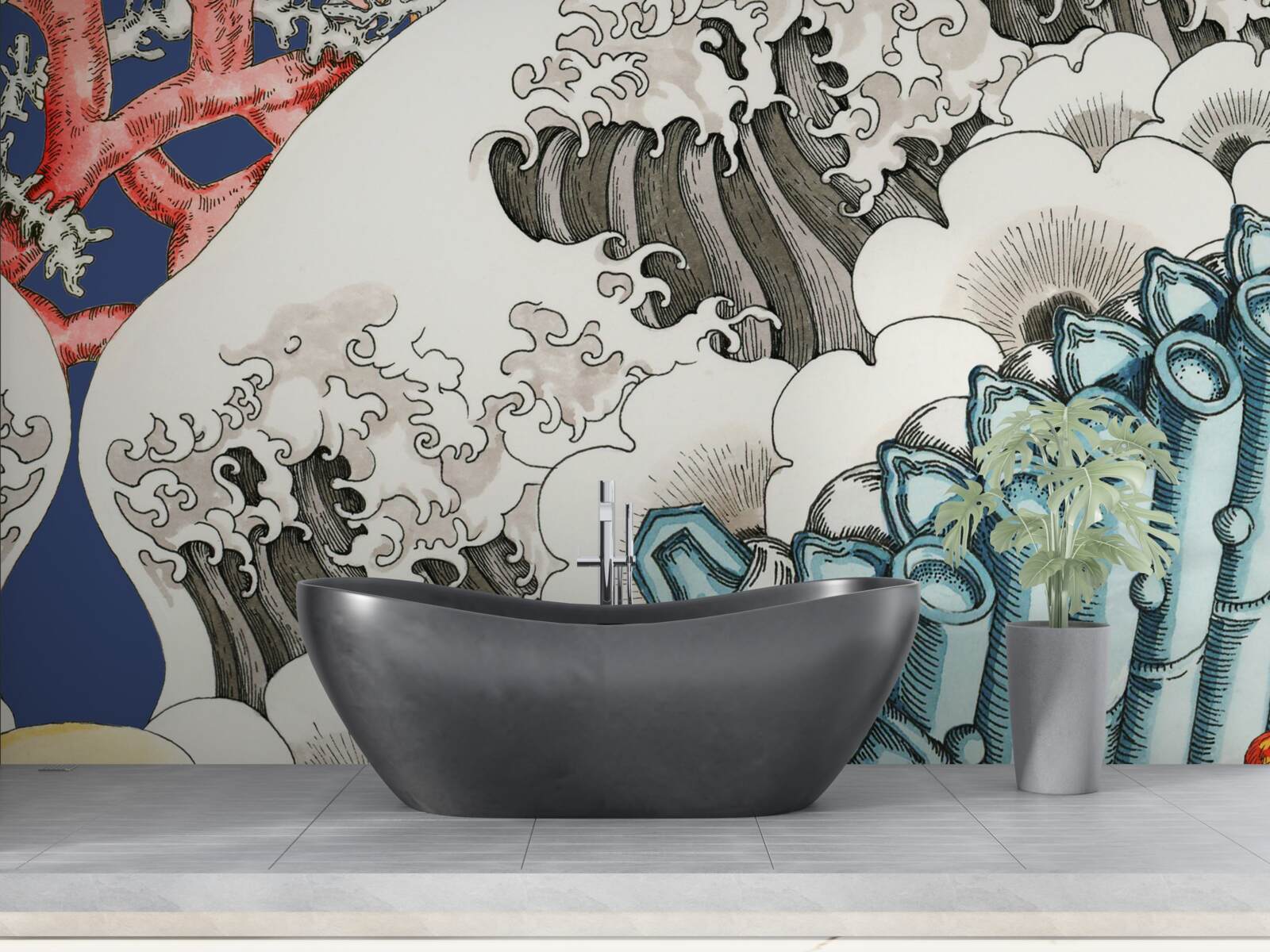 Fotobehang de abstractie van stenen versmelt met golven