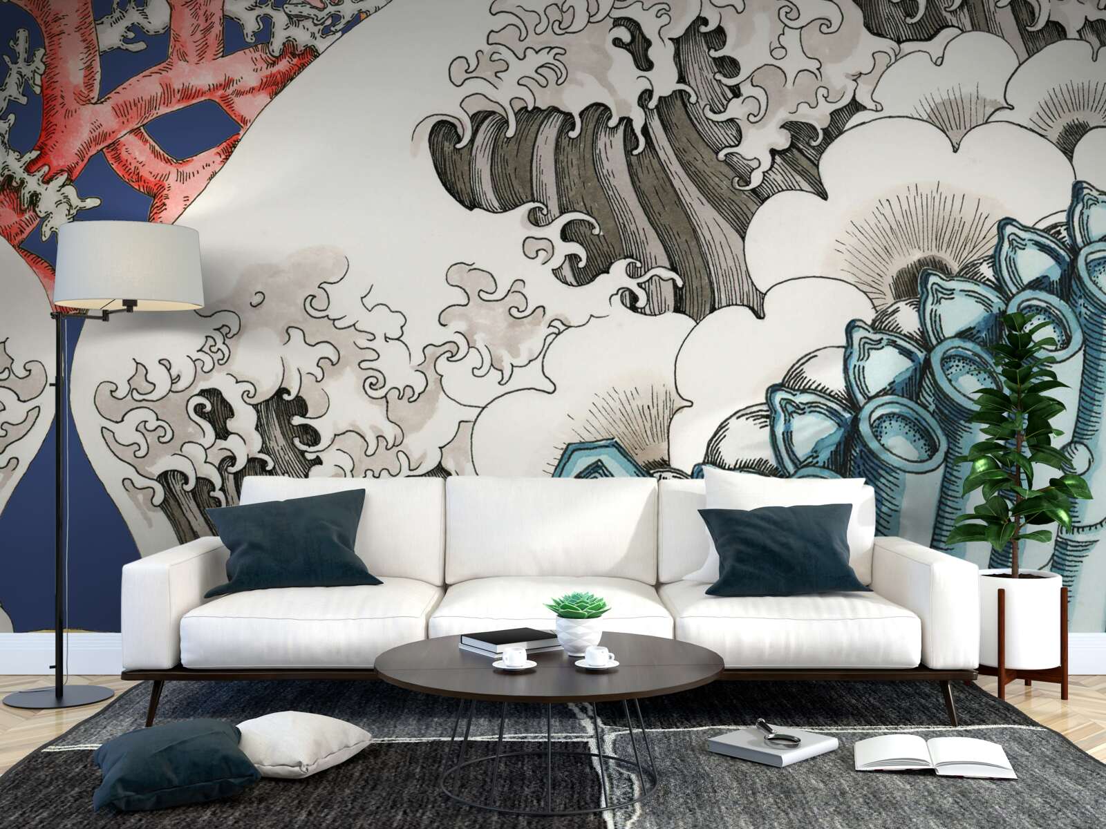 Fotobehang de abstractie van stenen versmelt met golven