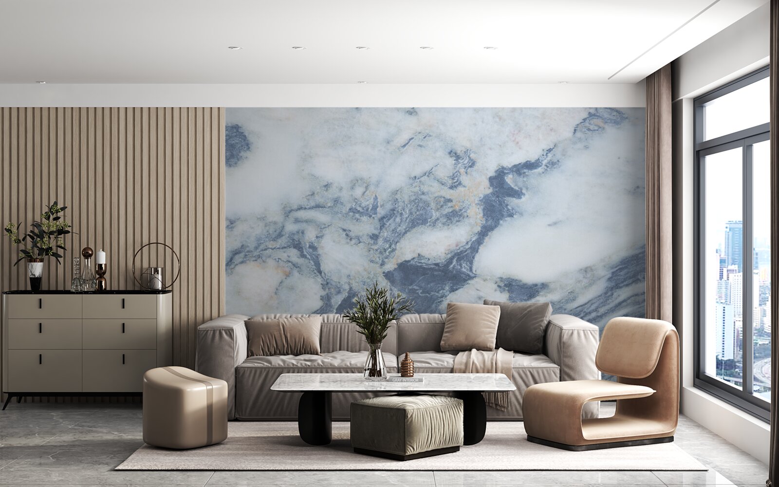 Fotobehang blauwe marmeren achtergrond