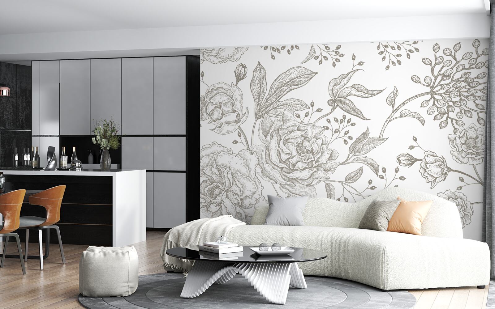 Fotobehang de roos en andere bloemen zijn afgebeeld op een witte achtergrond