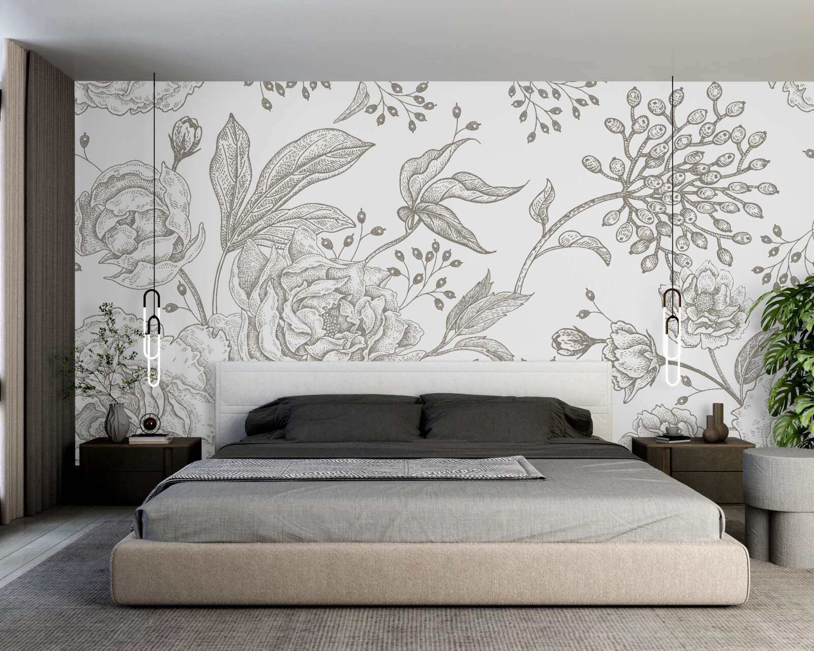 Fotobehang de roos en andere bloemen zijn afgebeeld op een witte achtergrond