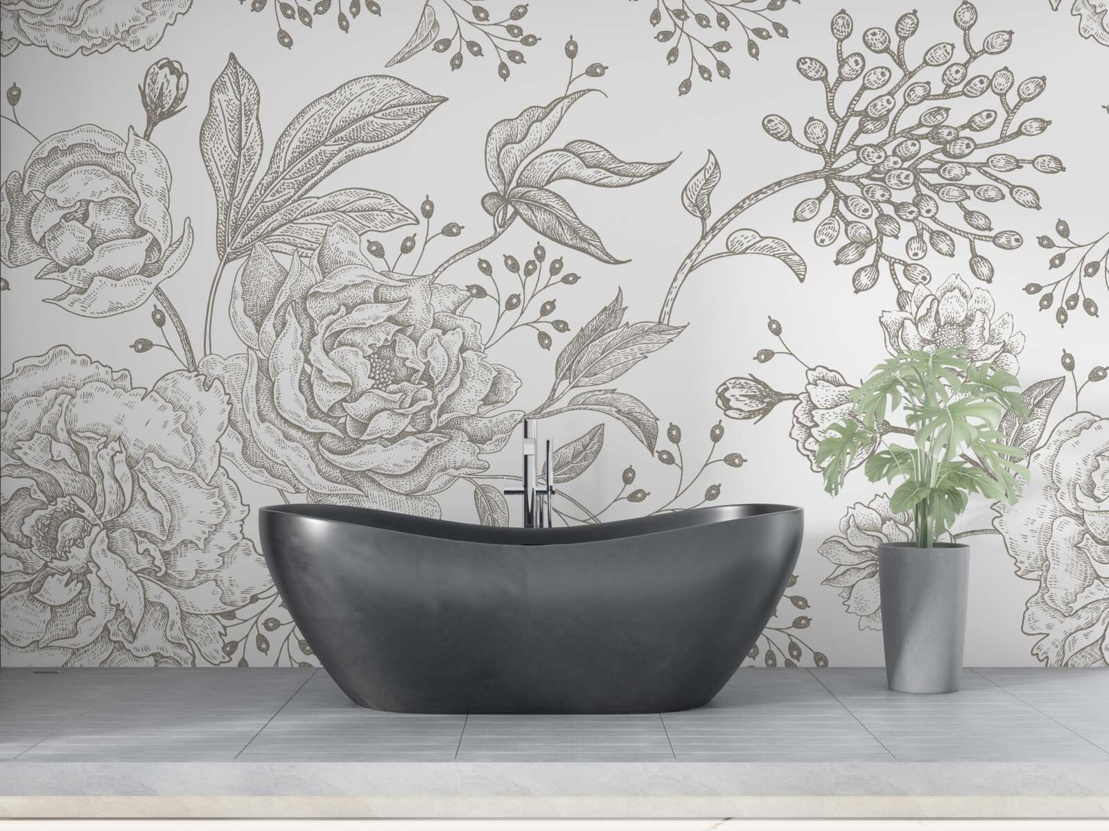 Fotobehang de roos en andere bloemen zijn afgebeeld op een witte achtergrond