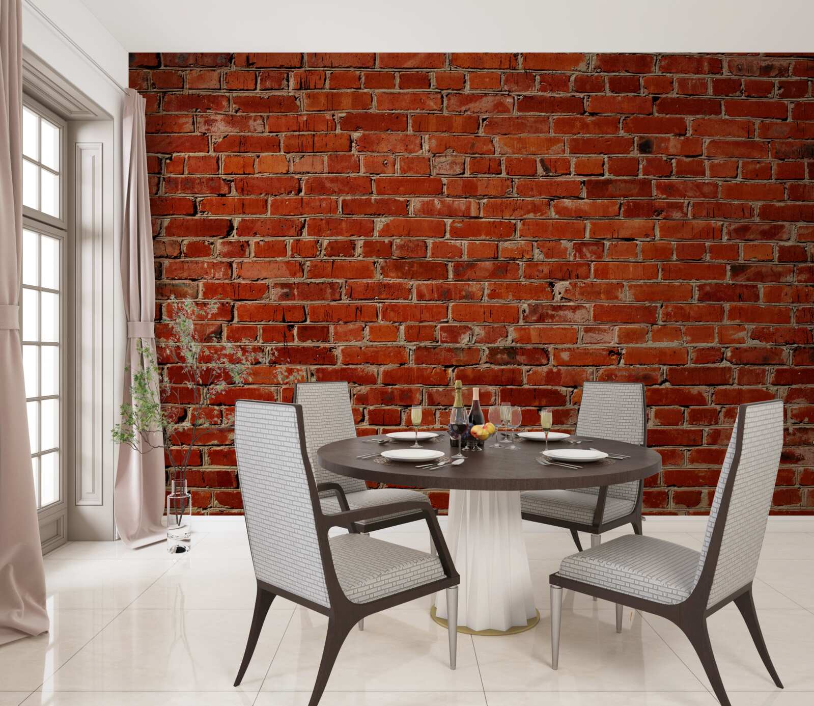 Fotobehang Muur diep rood geschilderd, doet denken aan donkere baksteen