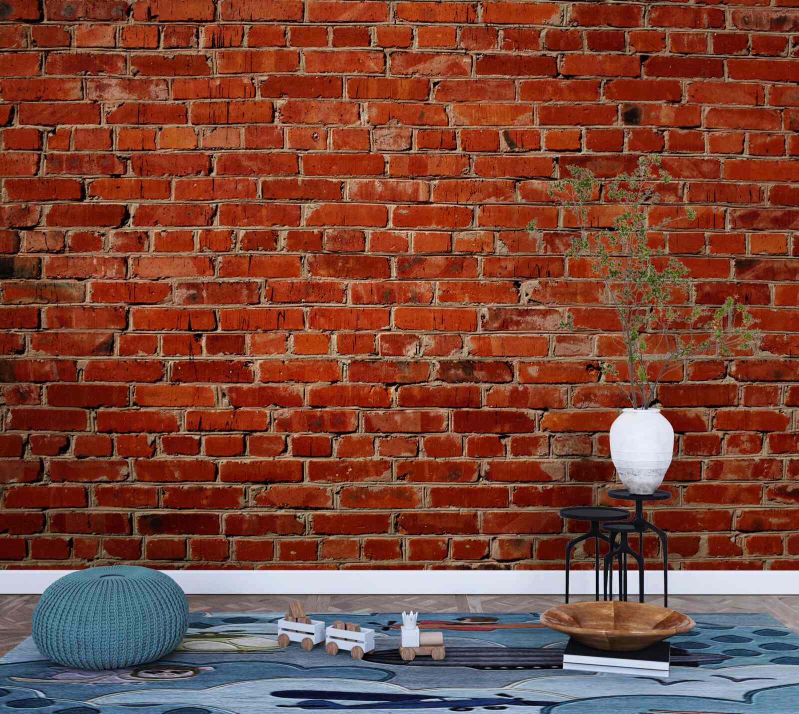 Fotobehang Muur diep rood geschilderd, doet denken aan donkere baksteen